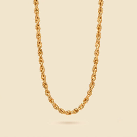 Cadena de cordón para hombre dorada en acero y oro 18k