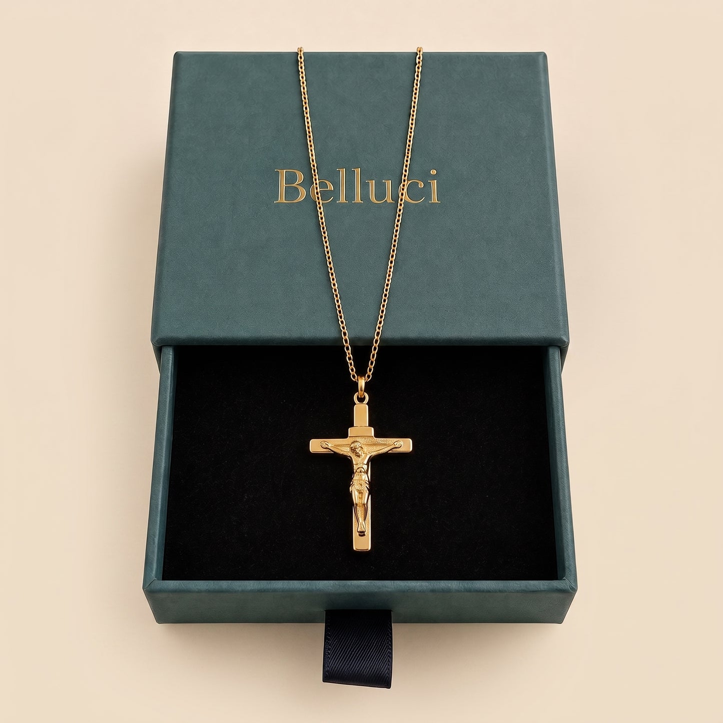 Collar de crucifijo para hombre dorado en acero y oro 18k