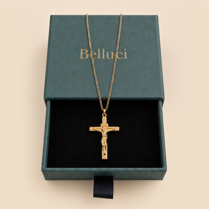 Collar de crucifijo para hombre dorado en acero y oro 18k