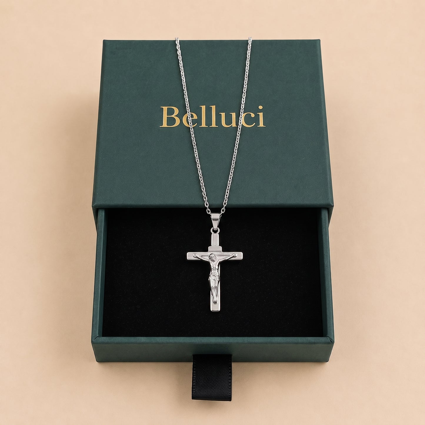Collar de crucifijo para hombre plateado en acero inoxidable 316L
