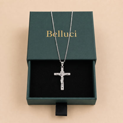 Collar de crucifijo para hombre plateado en acero inoxidable 316L