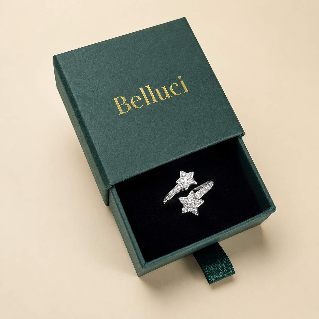 Anillo de estrellas entrelazadas en acero inoxidable 316L