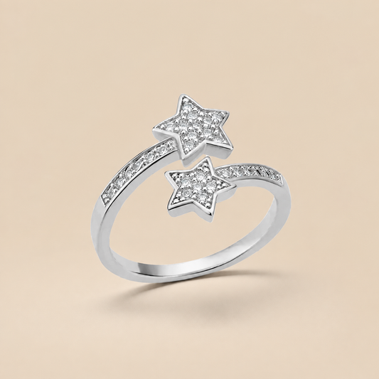Anillo de estrellas entrelazadas en acero inoxidable 316L
