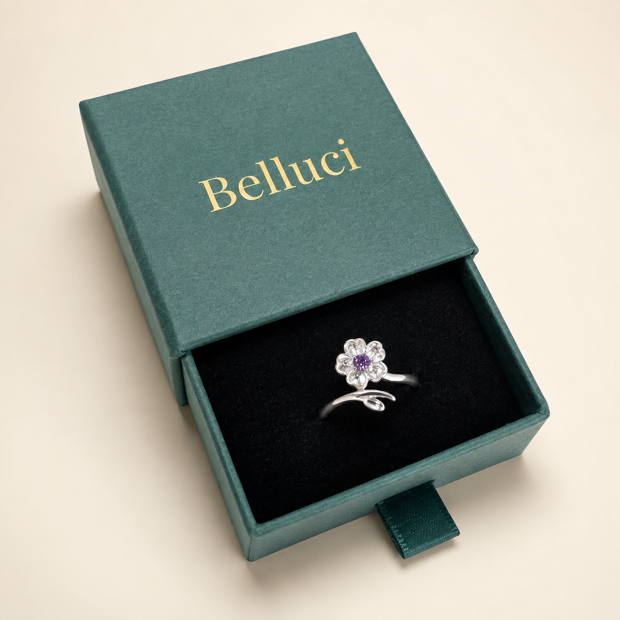 Anillo de flor de cerezo plateado en acero inoxidable 316L