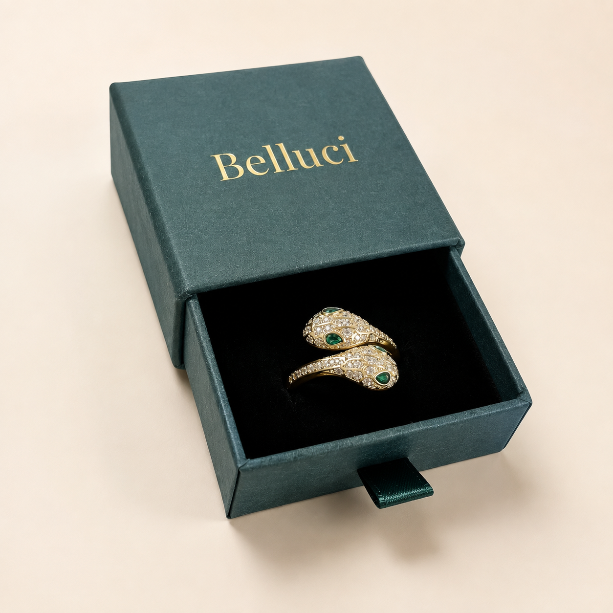 Anillo de serpiente dorado con circonita en oro 18k