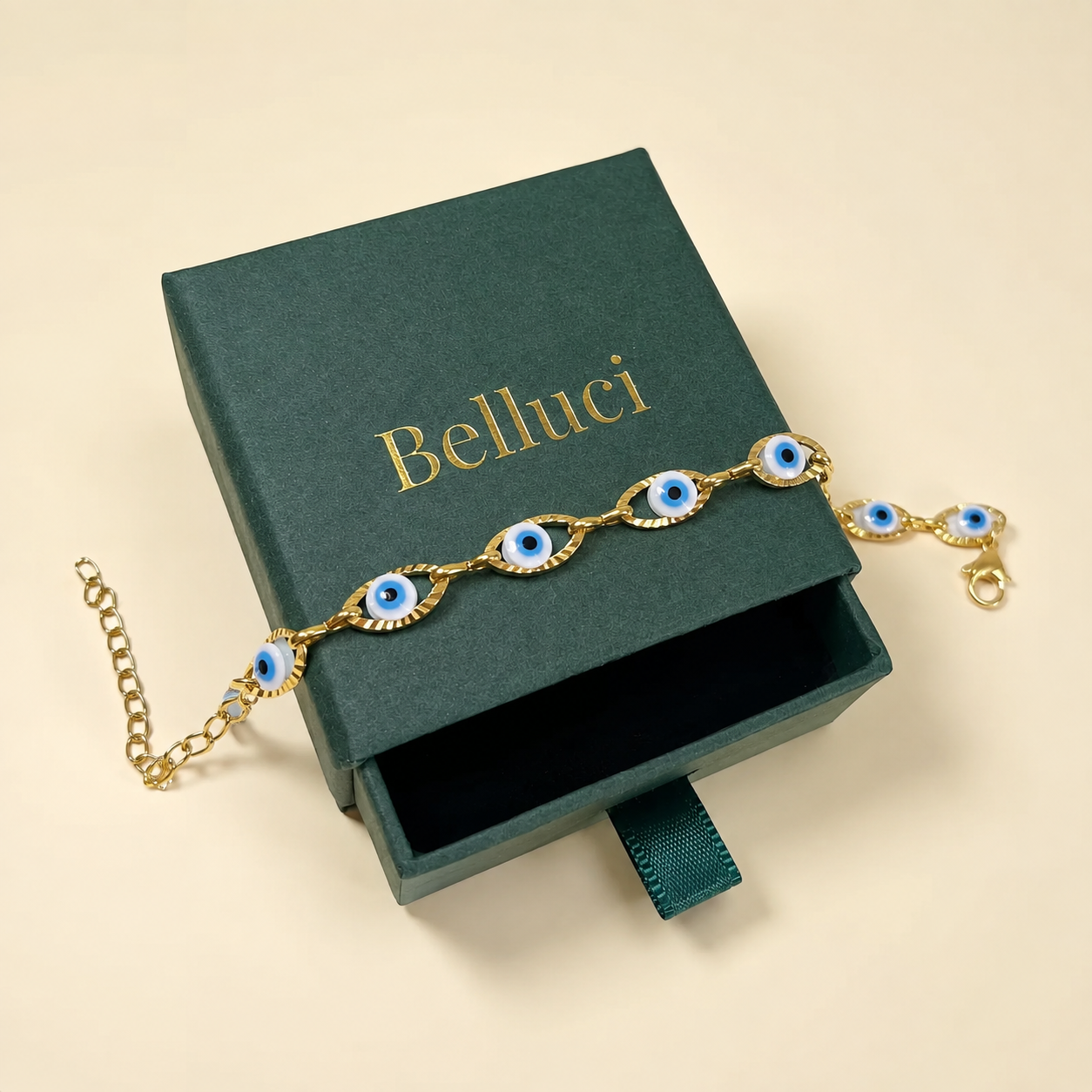Pulsera de ojo turco dorada en acero inoxidable y oro 18k