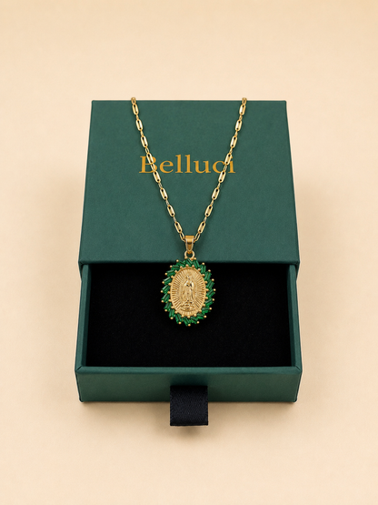 Collar de la Virgen con circonitas verdes en oro 18k
