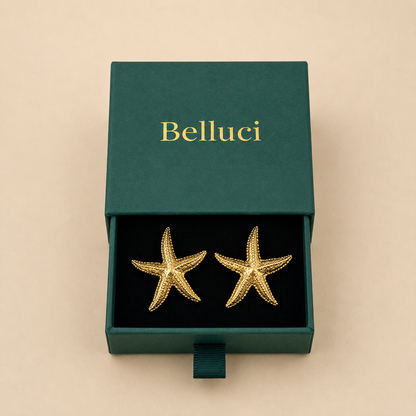 Pendientes de estrella de mar dorados en acero y oro 18k