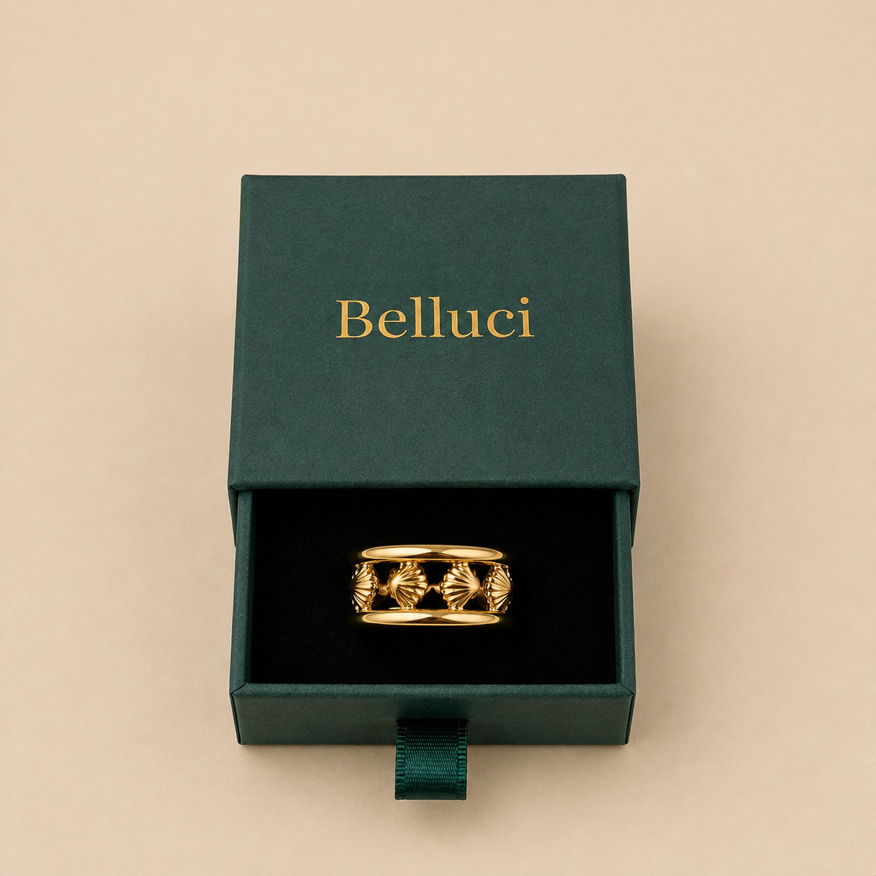 Anillo de concha dorado en acero inoxidable y oro 18k
