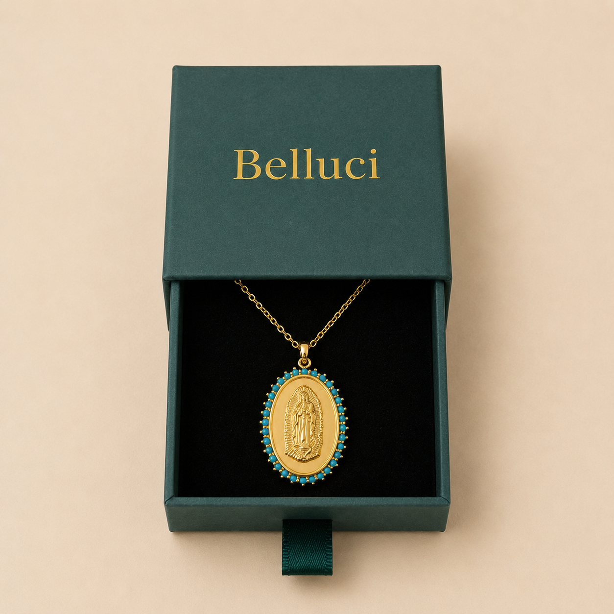 Collar de la Virgen con circonitas azules en oro 18k