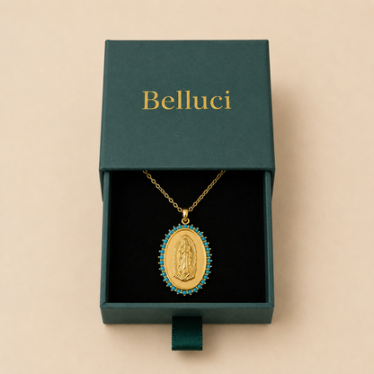 Collar de la Virgen con circonitas azules en oro 18k