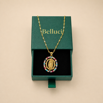 Collar de la Virgen con circonitas de colores en oro 18k