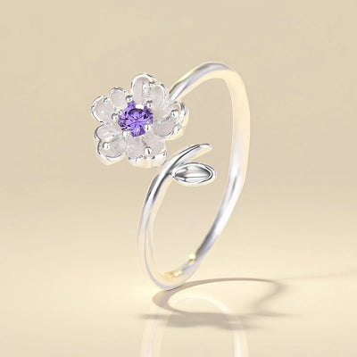 Anillo de flor de cerezo plateado en acero inoxidable 316L