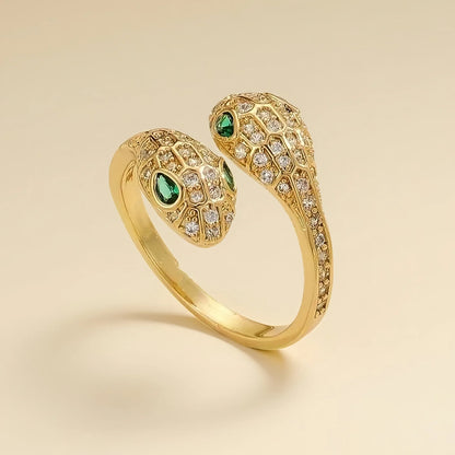 Anillo serpiente con circón natural dorado