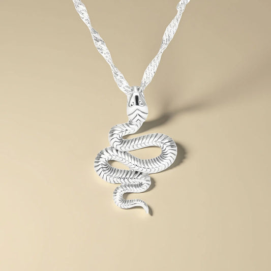 Collar de serpiente plateado en acero inoxidable 316L